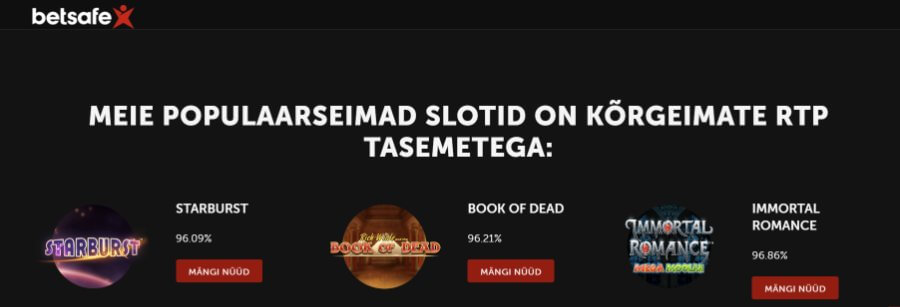 Betsafe parima väljamaksega kasiino kõrge RTP slotid.