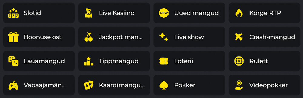 Golden Star Ülevaade Mängukategooriad