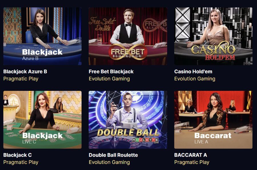 HighRoller Casino live-kasiinos saab mängida blackjacki, pokkerit, ruletti ja bakaraad.
