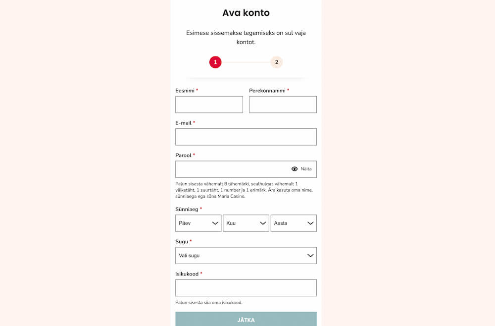 Maria Casino ülevaade konto avamine