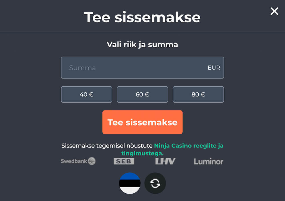 Ninja Casino Ülevaade Maksed