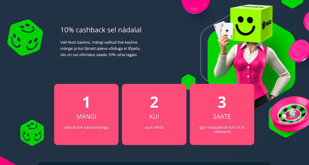 Nutz Kasiino Ülevaade Live Cashback
