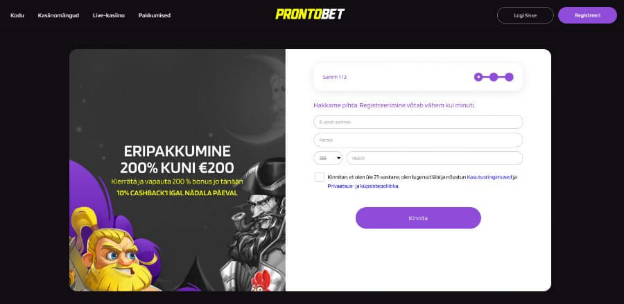 prontobet registreerimine