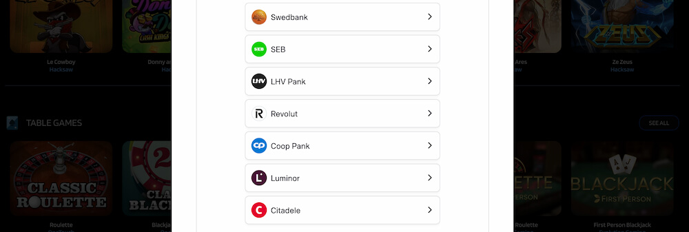 TrivelaBet ülevaade makseviisid