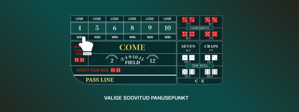 Craps Live lihtsustatud vaade