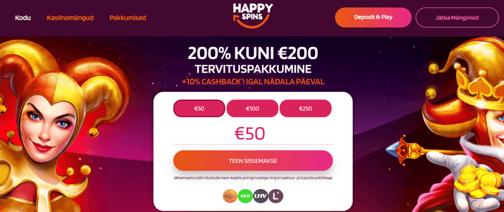 Happy Spins kasiino Happy Spins kasiino kuvatõmmis