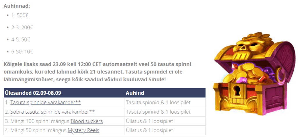 Septembri kuu aardejaht Chanz kasiinos Chanz pakkumine