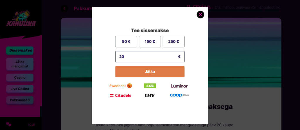 Tee sissemakse ja liitu Sissemakse tegemine