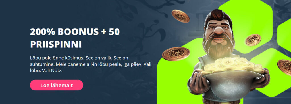 Nutz tervituspakkumine Nutz tervitusboonus