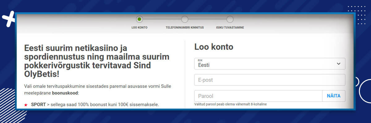Loo Olybeti konto Olybeti konto loomine