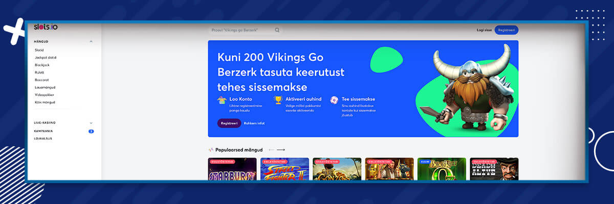 Slots.io kuvatõmmis Slots.io